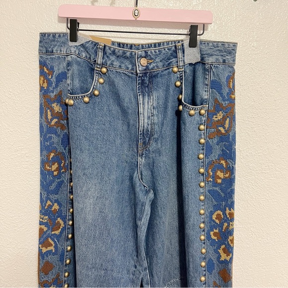 NWT Farm Rio Denim Metal Details Embroidered High Waist Pants - Picture 3 of 10